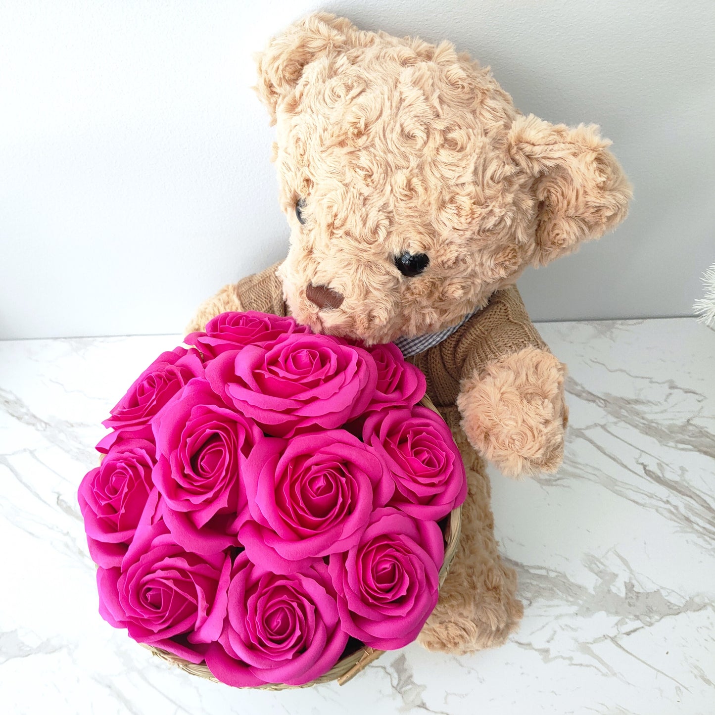 Teddy Bear & Forever Rose Basket