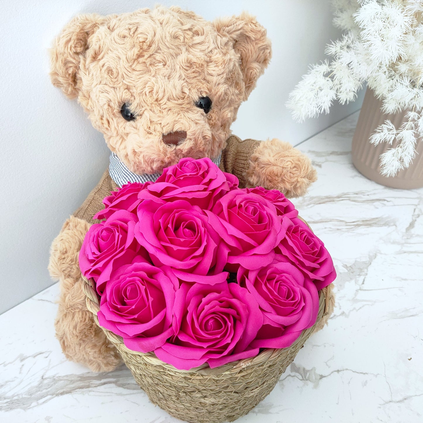 Teddy Bear & Forever Rose Basket