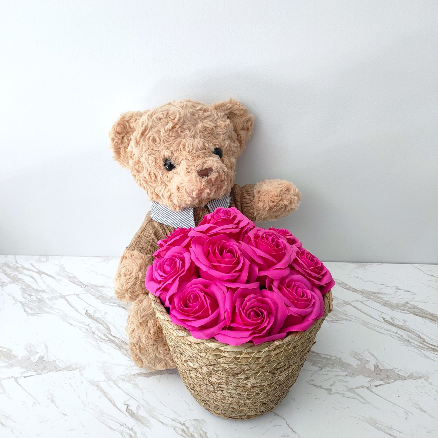 Teddy Bear & Forever Rose Basket