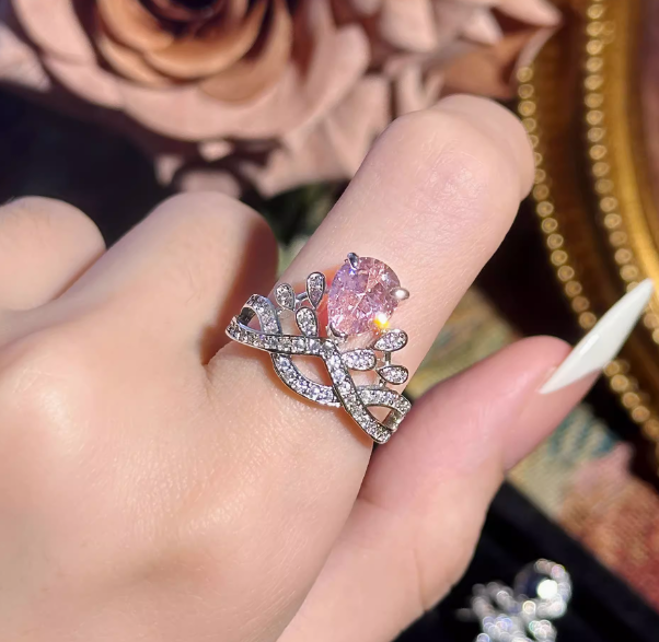 Pink Pear Crown Ring