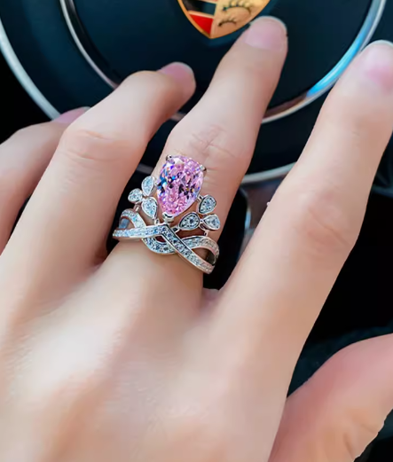 Pink Pear Crown Ring