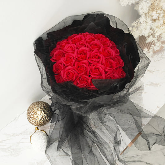 Everlasting Roses in Black Bouquet (Red Roses)