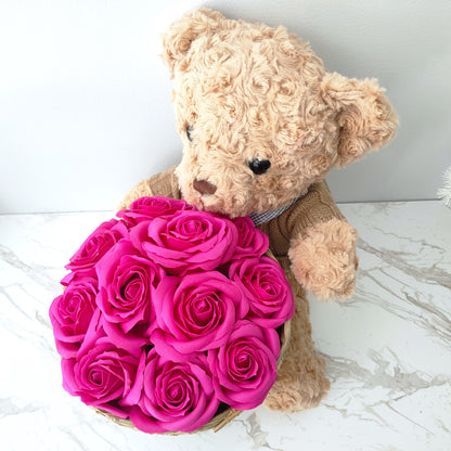 Teddy Bear & Forever Rose Basket
