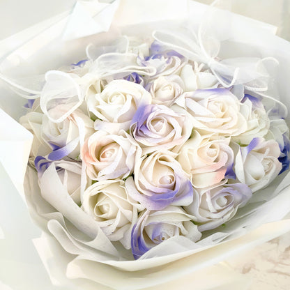 Everlasting Roses in White Bouquet (Purple)