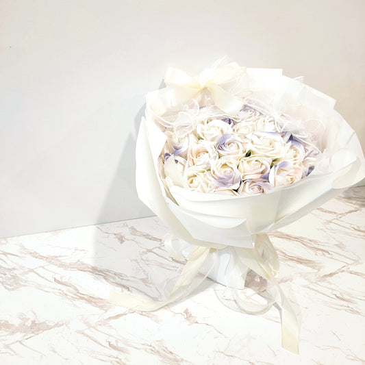Everlasting Roses in White Bouquet (Purple)