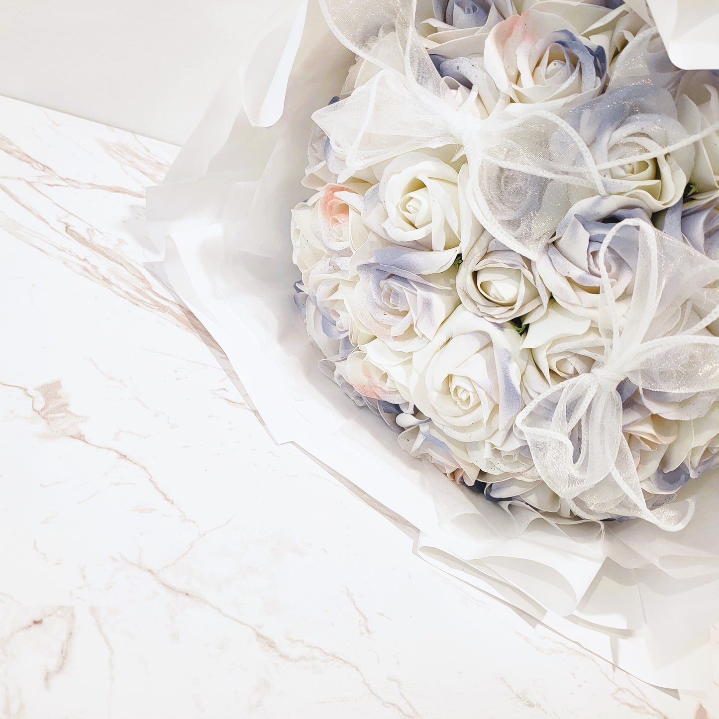 Everlasting Roses in White Bouquet (Purple)