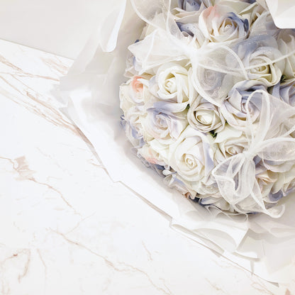 Everlasting Roses in White Bouquet (Purple)