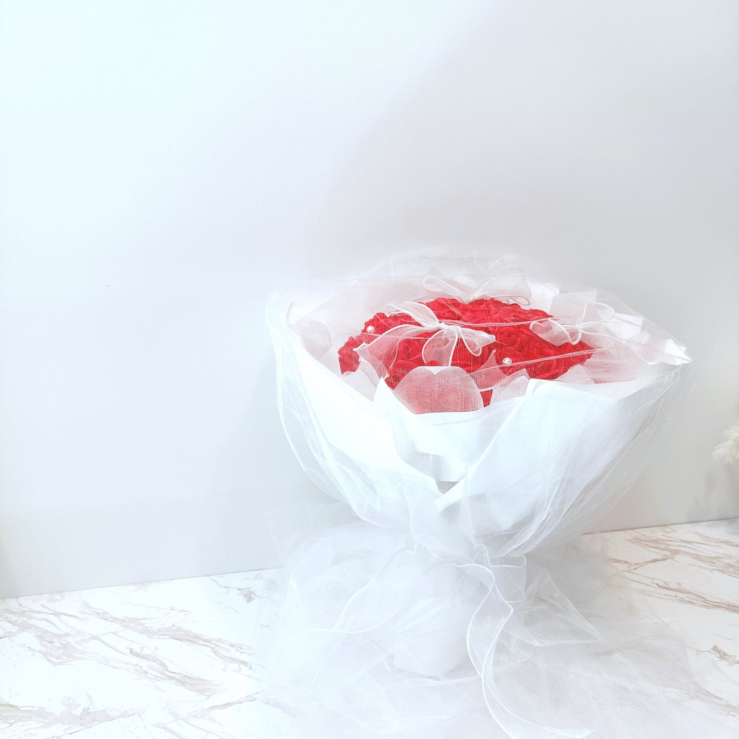 Everlasting Roses in White Bouquet (Red Roses)
