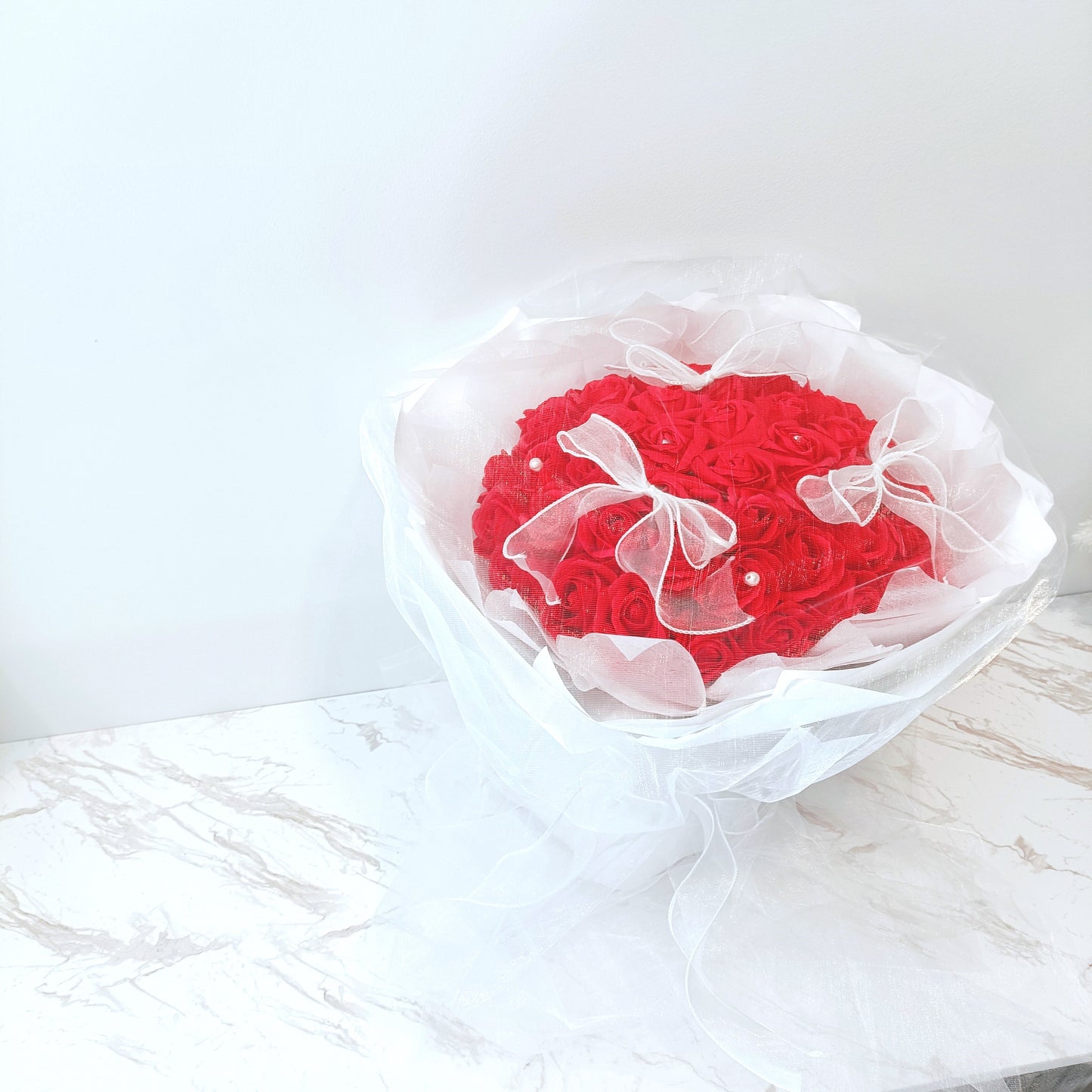 Everlasting Roses in White Bouquet (Red Roses)
