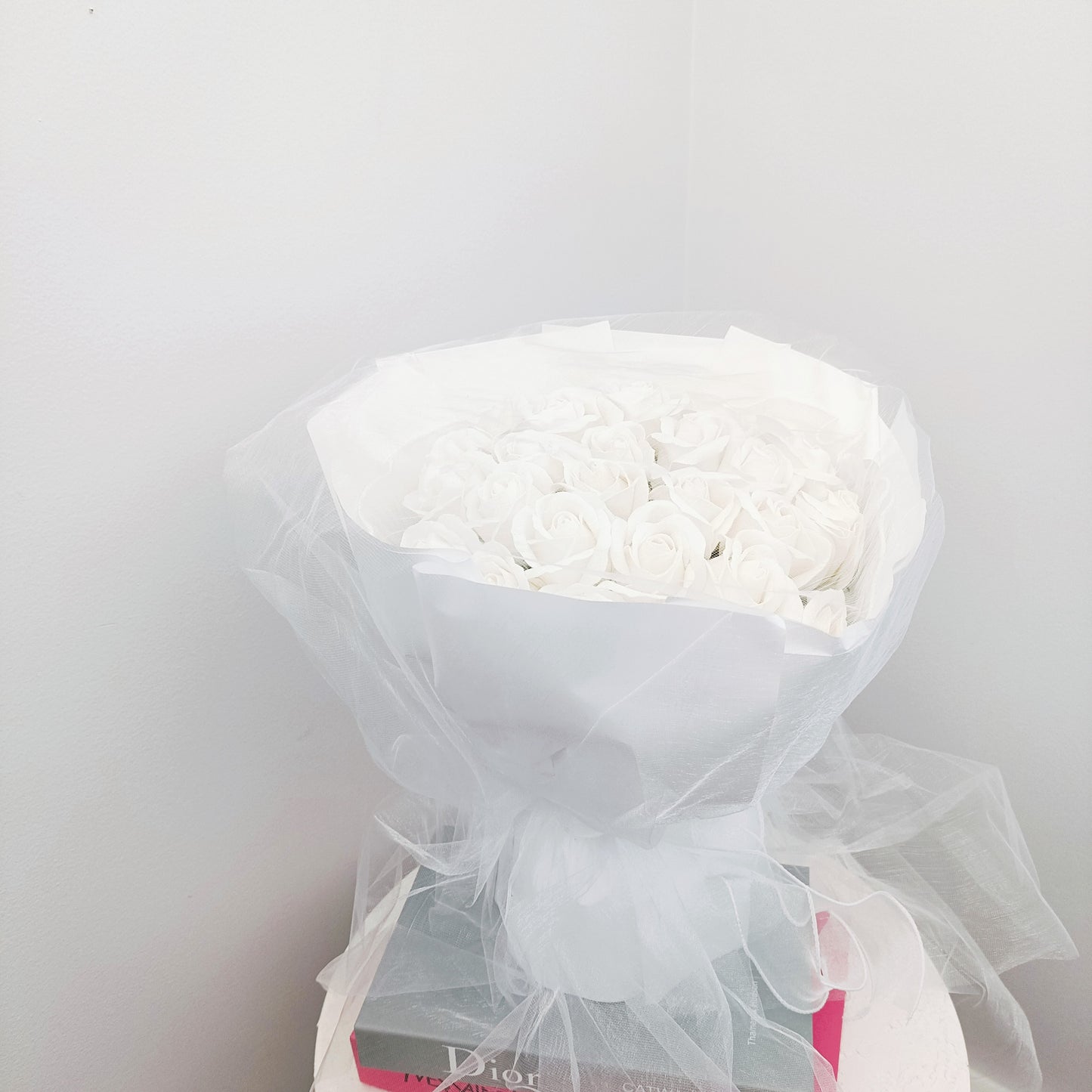 Everlasting Roses in White Bouquet (White Roses)