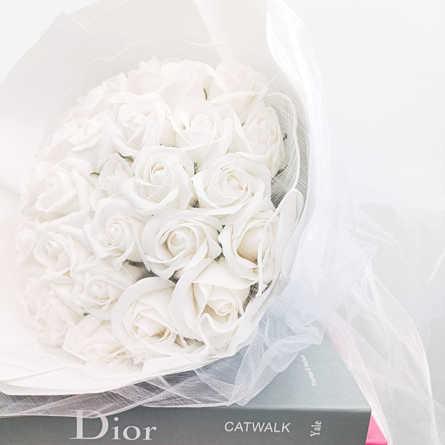 Everlasting Roses in White Bouquet (White Roses)