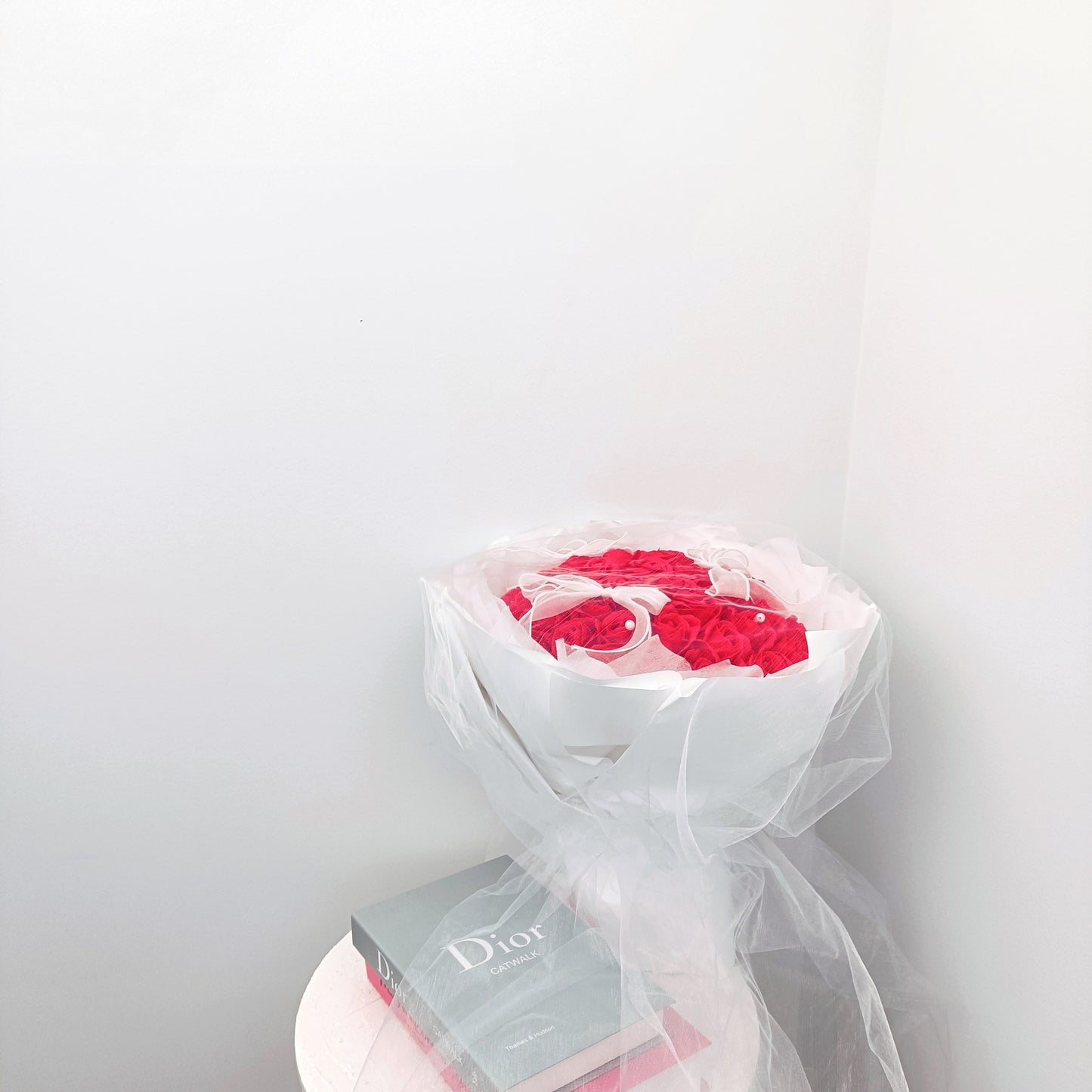 Grand Everlasting Roses in White Bouquet (Red Roses)
