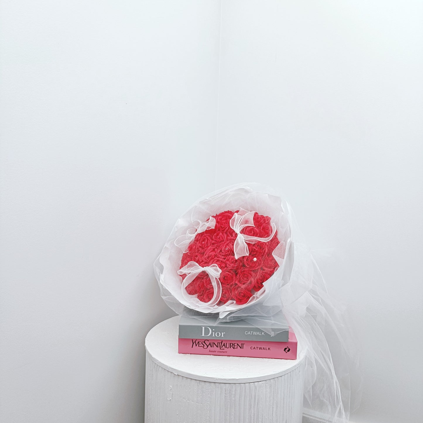 Grand Everlasting Roses in White Bouquet (Red Roses)