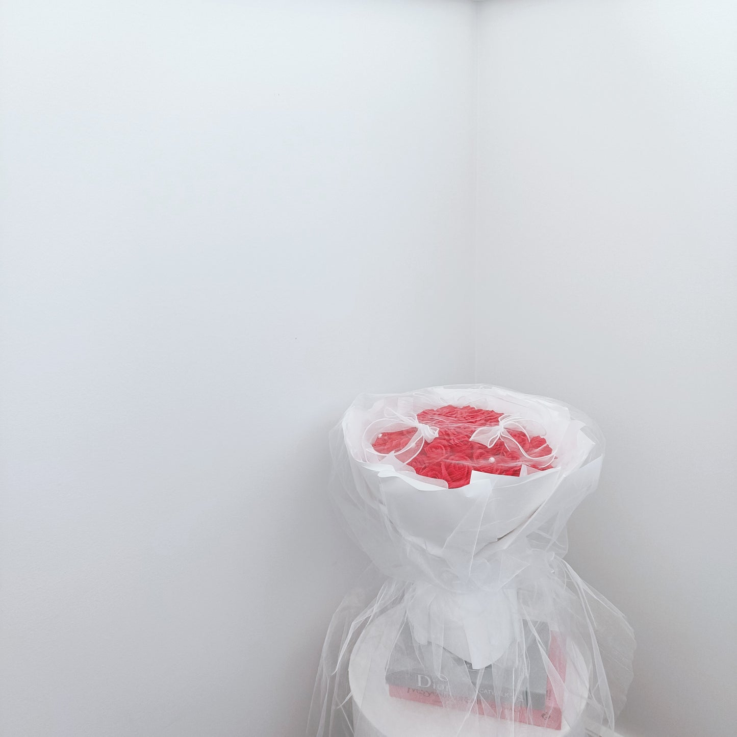 Grand Everlasting Roses in White Bouquet (Red Roses)