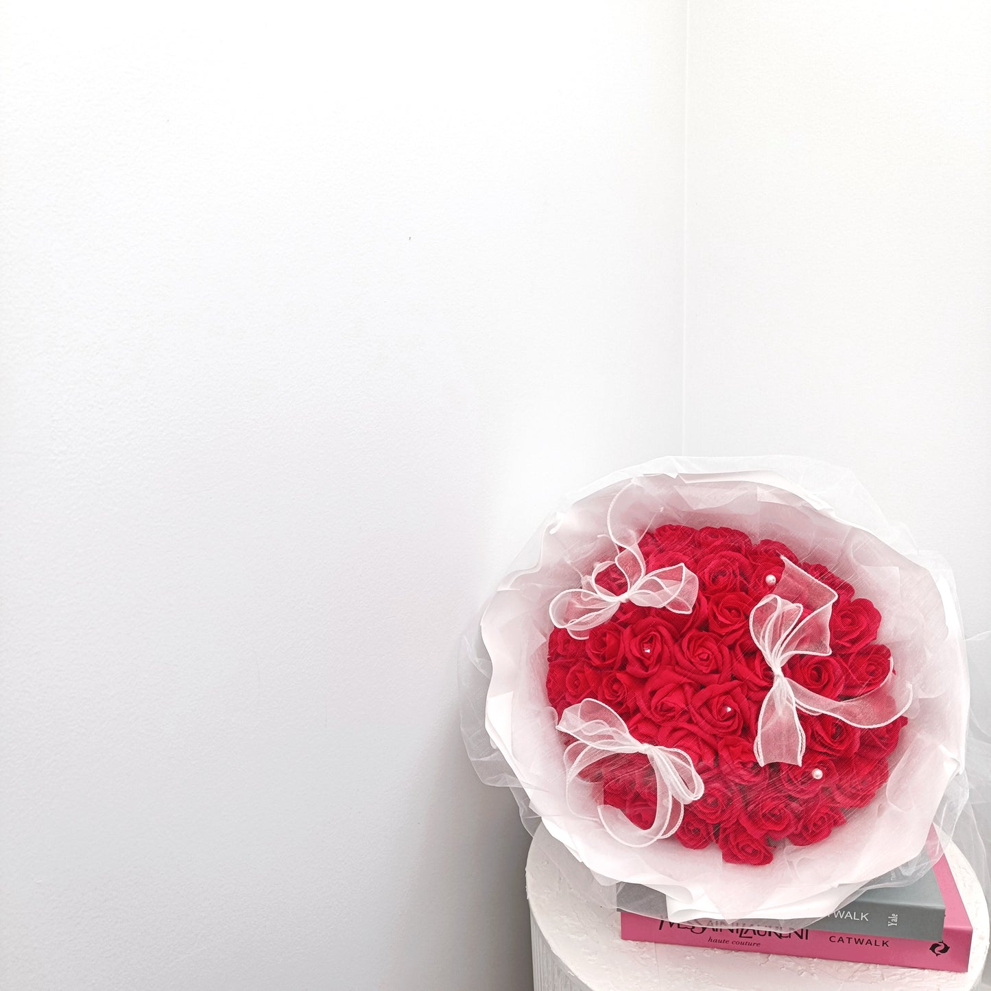 Grand Everlasting Roses in White Bouquet (Red Roses)