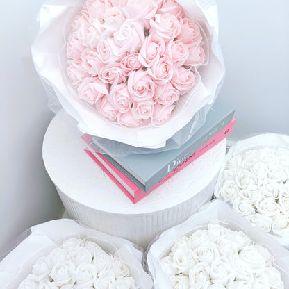 Grand Everlasting Roses in White Bouquet (Pink Roses)
