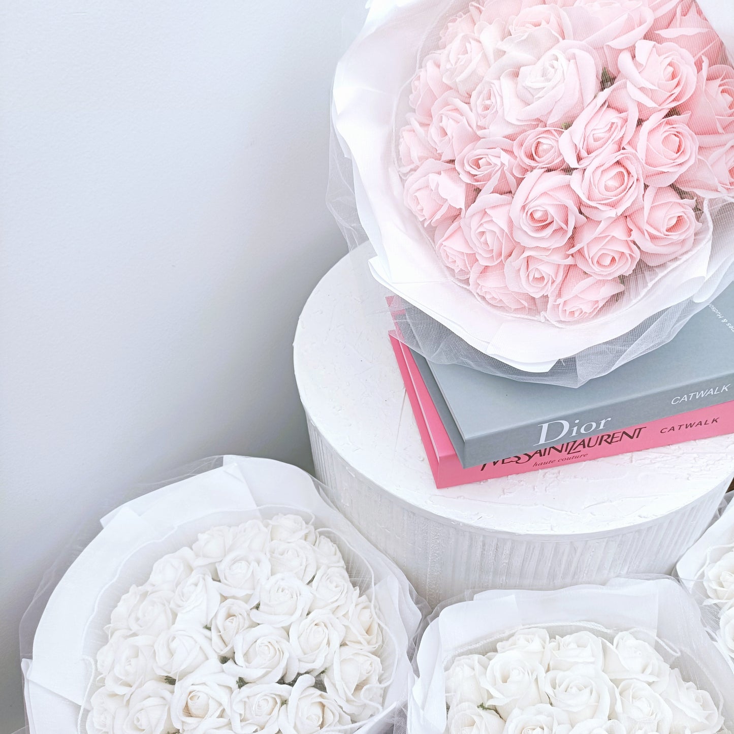 Grand Everlasting Roses in White Bouquet (Pink Roses)