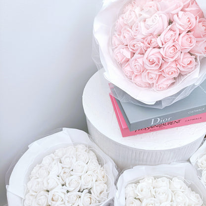 Grand Everlasting Roses in White Bouquet (Pink Roses)