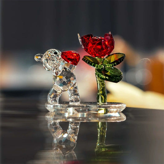 Mini flower Bear Crystal Figurine