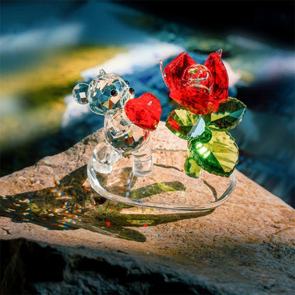 Mini flower Bear Crystal Figurine